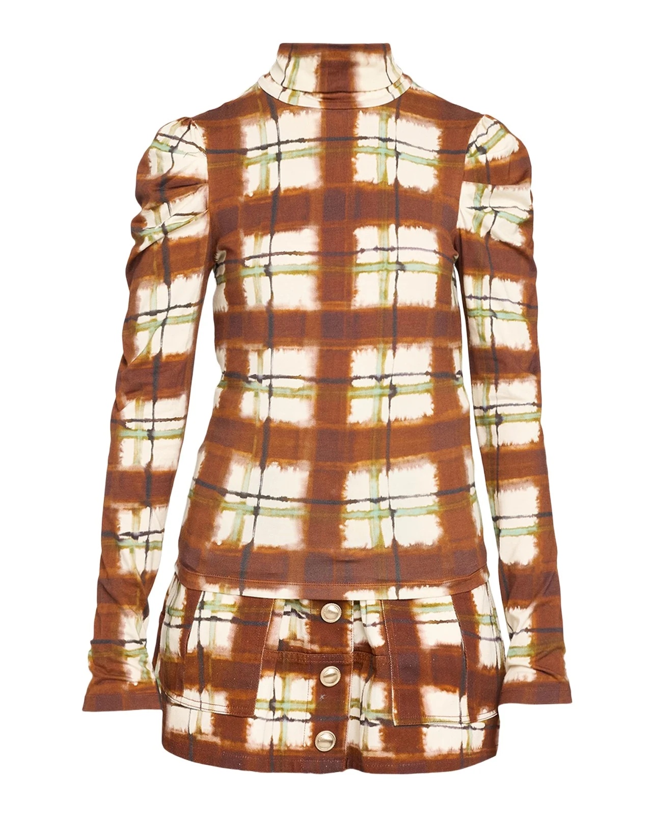Cara Cara Chira Blurred Plaid Turtleneck Top