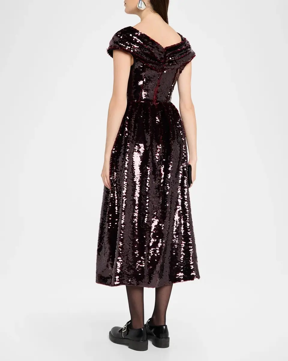 Simone Rocha Gathered Sleeve Bow Sequined Fit-And-Flare Midi Dress | Thumbnail 3 Simone Rocha Gathered Sleeve Bow Sequined Fit-And-Flare Midi Dress | Thumbnail 3