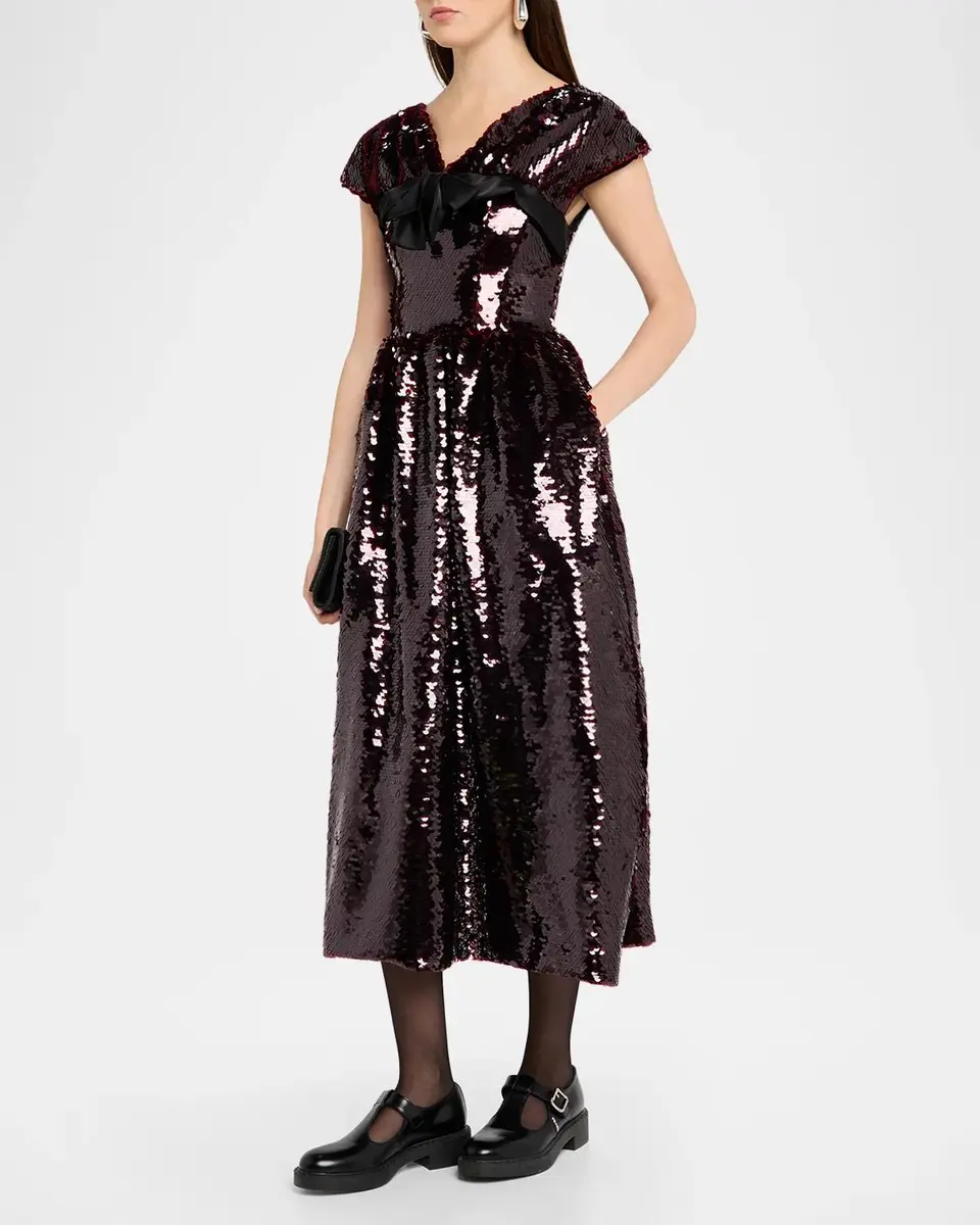 Simone Rocha Gathered Sleeve Bow Sequined Fit-And-Flare Midi Dress | Thumbnail 4 Simone Rocha Gathered Sleeve Bow Sequined Fit-And-Flare Midi Dress | Thumbnail 4