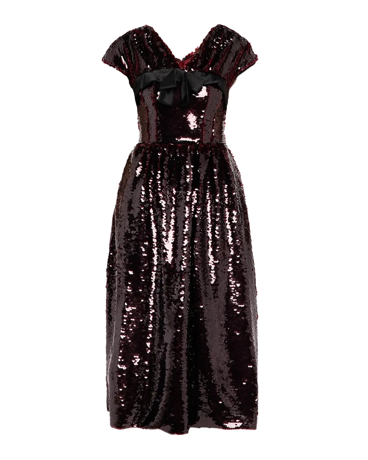 Simone Rocha Gathered Sleeve Bow Sequined Fit-And-Flare Midi Dress
