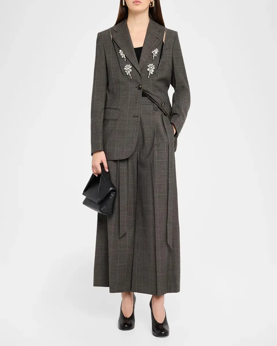 Simone Rocha Prince Of Wales Check Wool Wide-Leg Crop Trousers With Belt | Thumbnail 2 Simone Rocha Prince Of Wales Check Wool Wide-Leg Crop Trousers With Belt | Thumbnail 2