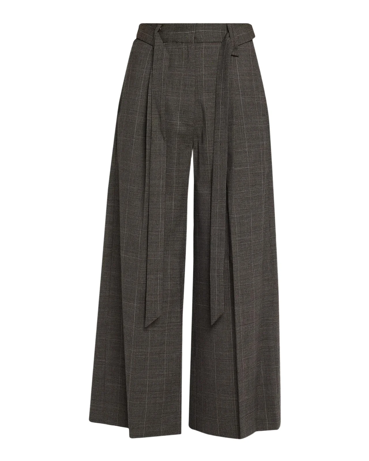 Prince Of Wales Check Wool Wide-Leg Crop Trousers With Belt Prince Of Wales Check Wool Wide-Leg Crop Trousers With Belt
