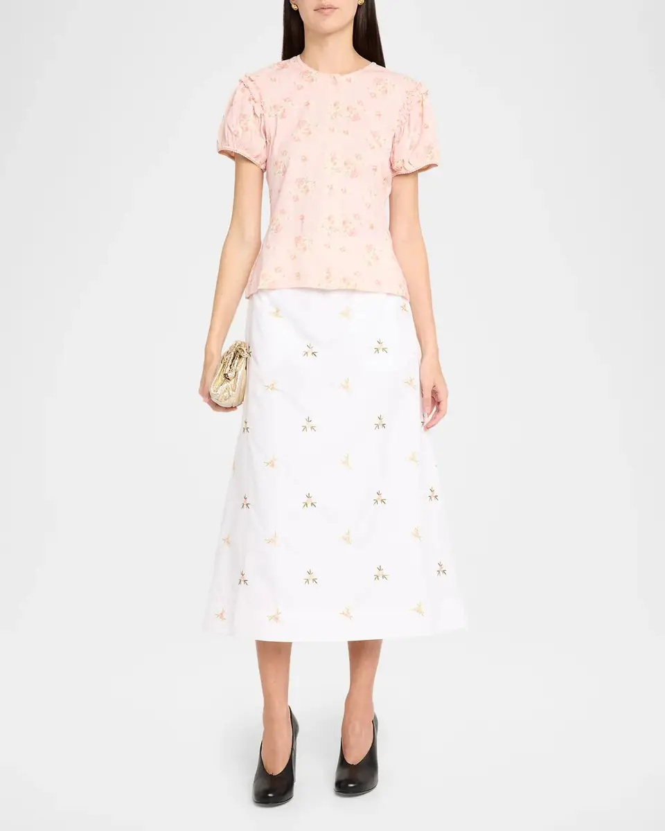 Simone Rocha Puff-Sleeve Floral Cotton Pointelle Button-Front Top | Thumbnail 2 Simone Rocha Puff-Sleeve Floral Cotton Pointelle Button-Front Top | Thumbnail 2