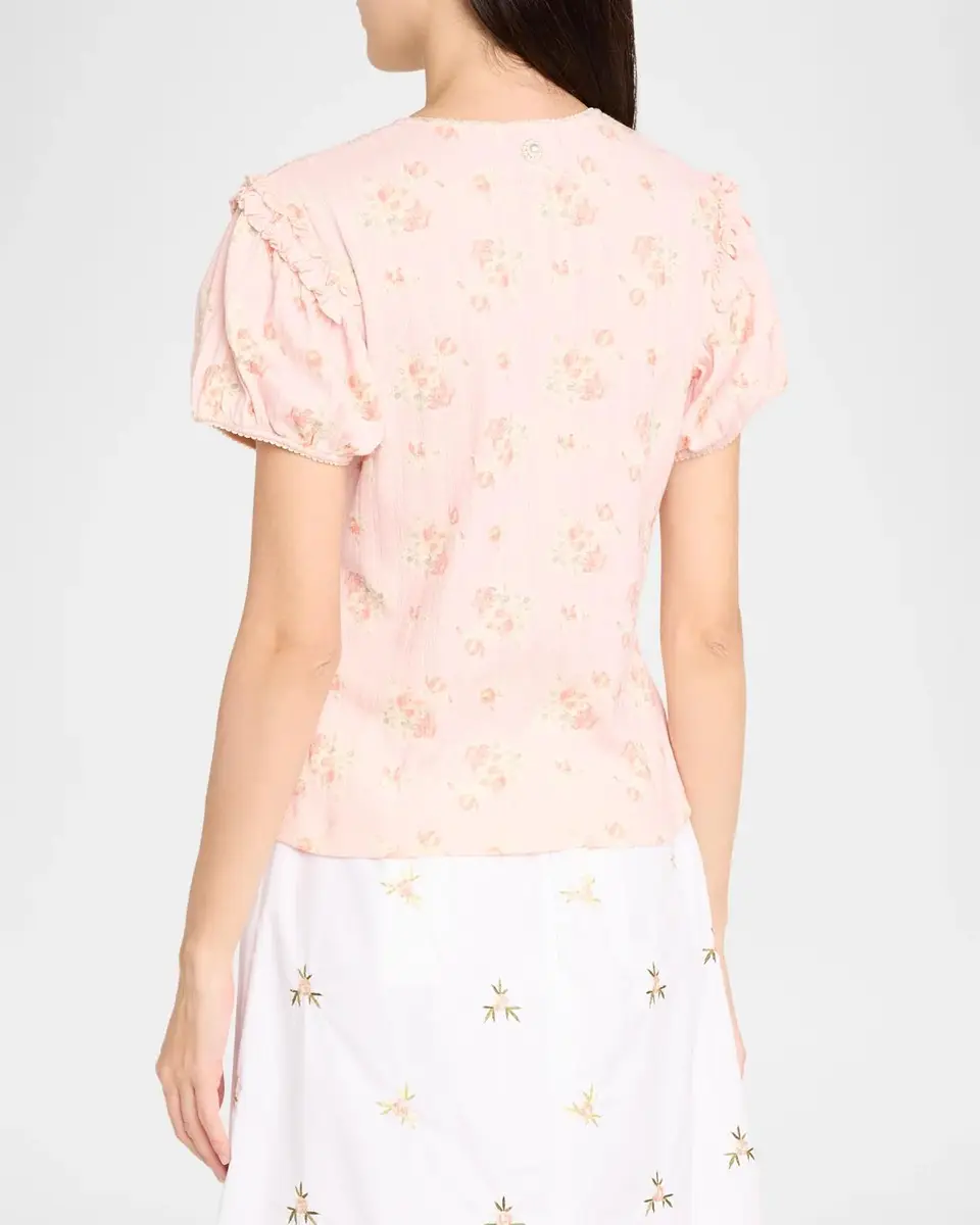 Simone Rocha Puff-Sleeve Floral Cotton Pointelle Button-Front Top | Thumbnail 3 Simone Rocha Puff-Sleeve Floral Cotton Pointelle Button-Front Top | Thumbnail 3