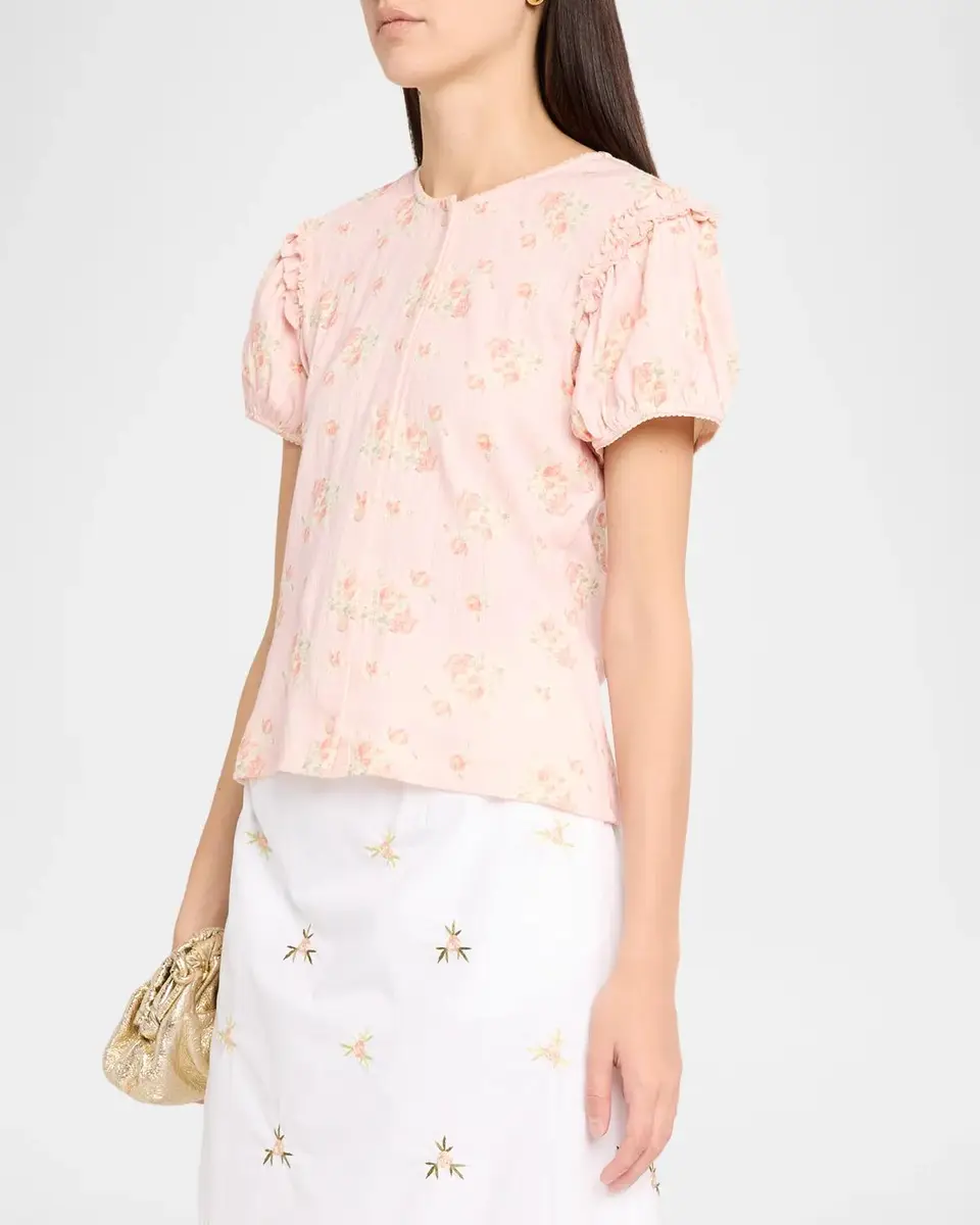 Simone Rocha Puff-Sleeve Floral Cotton Pointelle Button-Front Top | Thumbnail 4 Simone Rocha Puff-Sleeve Floral Cotton Pointelle Button-Front Top | Thumbnail 4