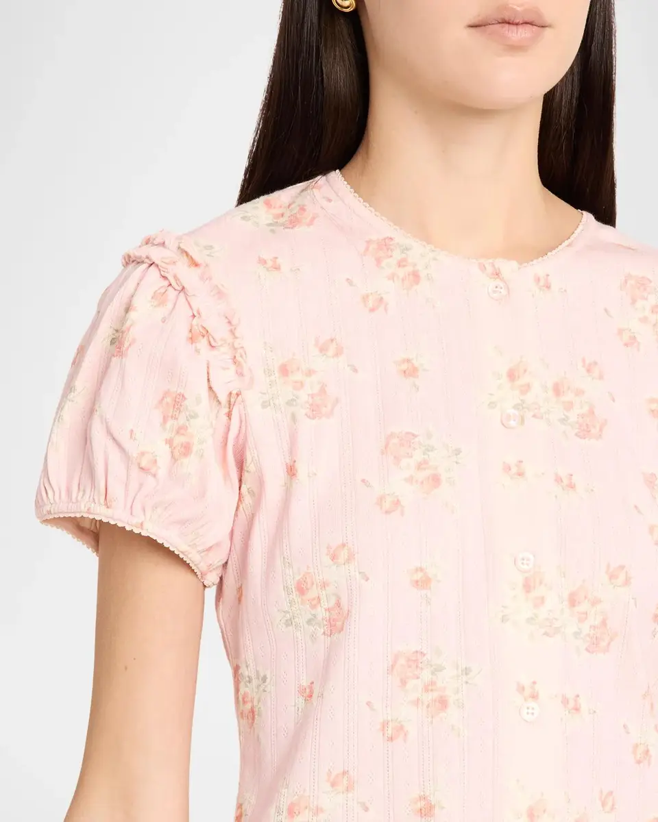 Simone Rocha Puff-Sleeve Floral Cotton Pointelle Button-Front Top | Thumbnail 5 Simone Rocha Puff-Sleeve Floral Cotton Pointelle Button-Front Top | Thumbnail 5