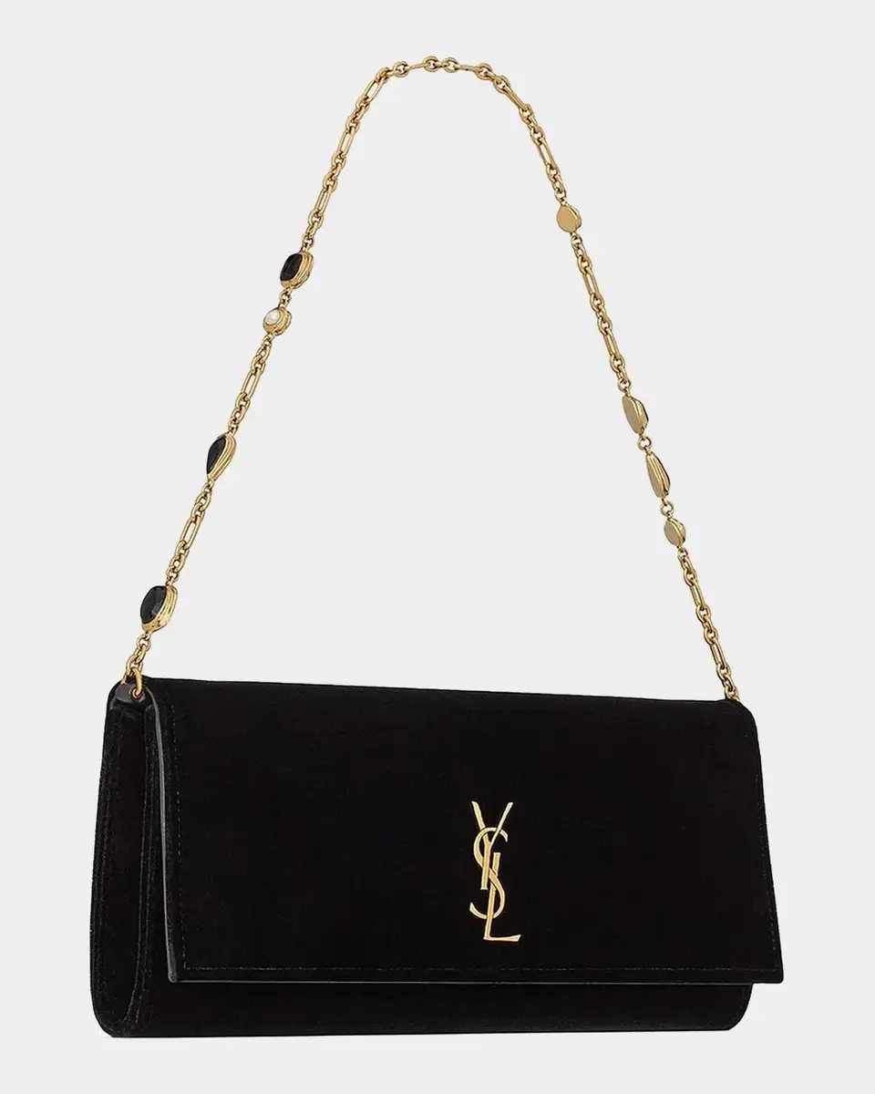 Saint Laurent Kate YSL Velvet Cabochon-Chain Clutch Bag | Thumbnail 4 Saint Laurent Kate YSL Velvet Cabochon-Chain Clutch Bag | Thumbnail 4