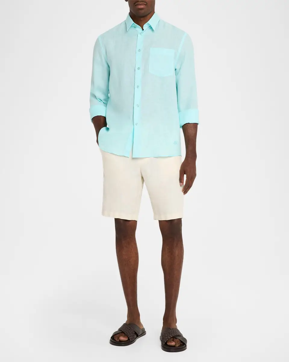 Vilebrequin Men's Solid Linen Button-Front Shirt | Thumbnail 2