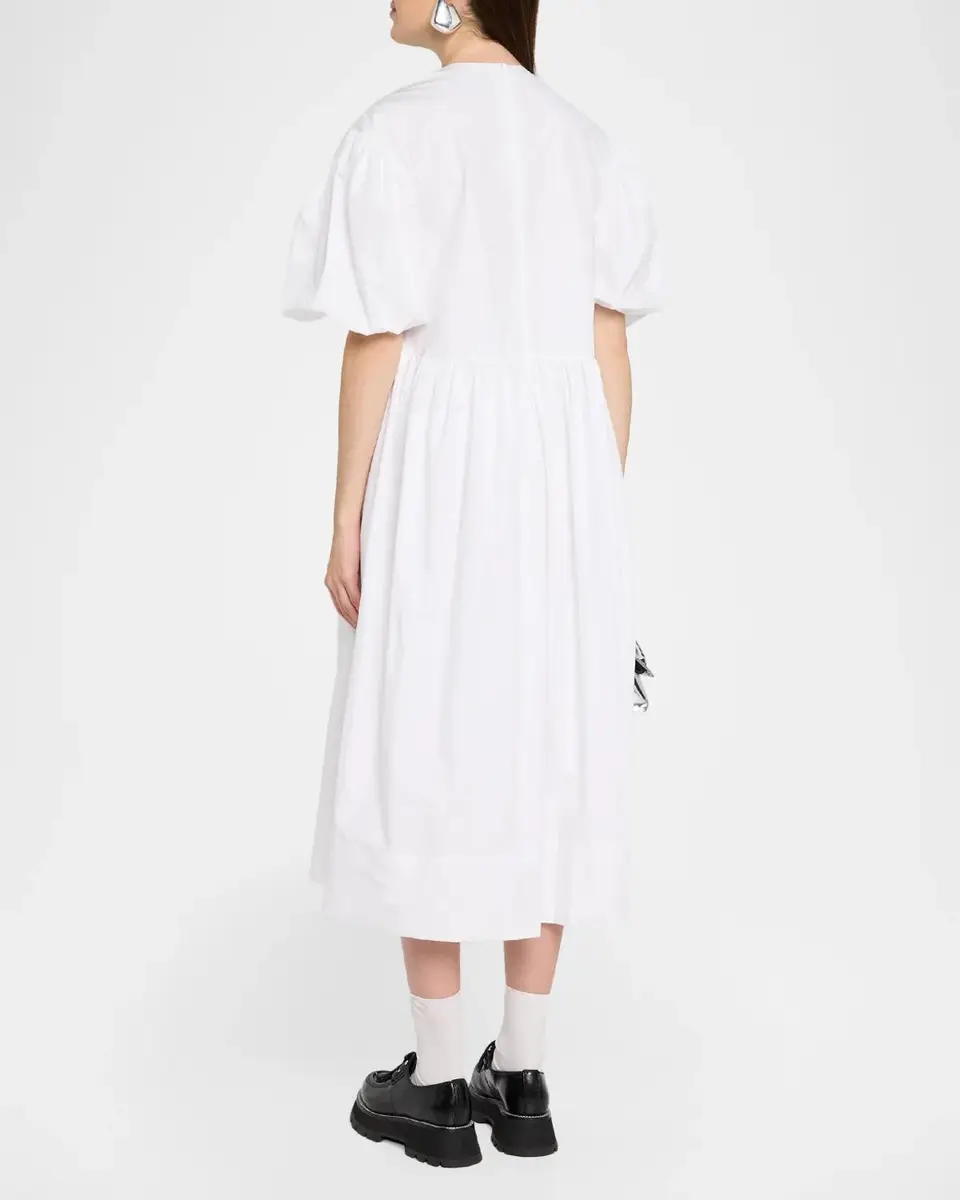 Simone Rocha Puff-Sleeve Gathered Bow Cotton Midi Dress | Thumbnail 3 Simone Rocha Puff-Sleeve Gathered Bow Cotton Midi Dress | Thumbnail 3
