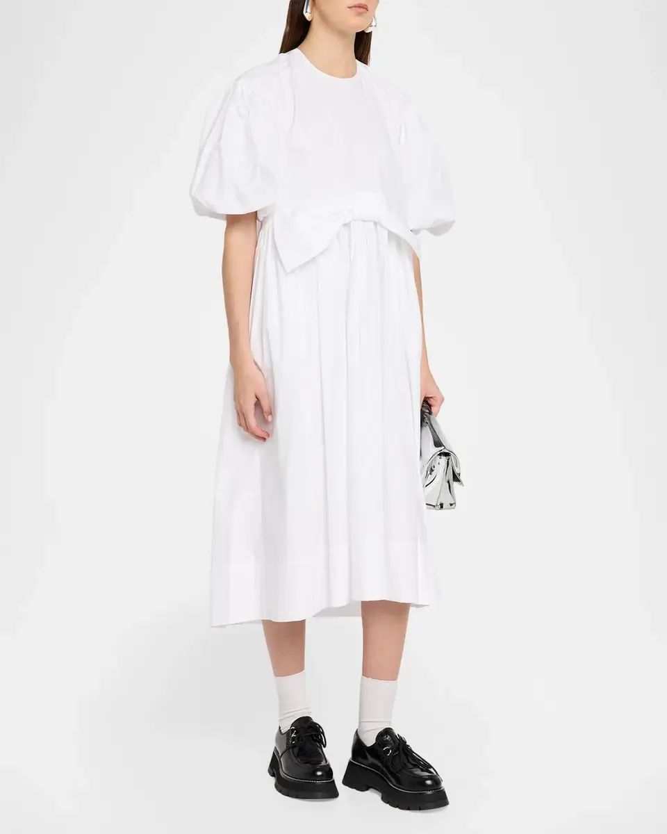 Simone Rocha Puff-Sleeve Gathered Bow Cotton Midi Dress | Thumbnail 4 Simone Rocha Puff-Sleeve Gathered Bow Cotton Midi Dress | Thumbnail 4