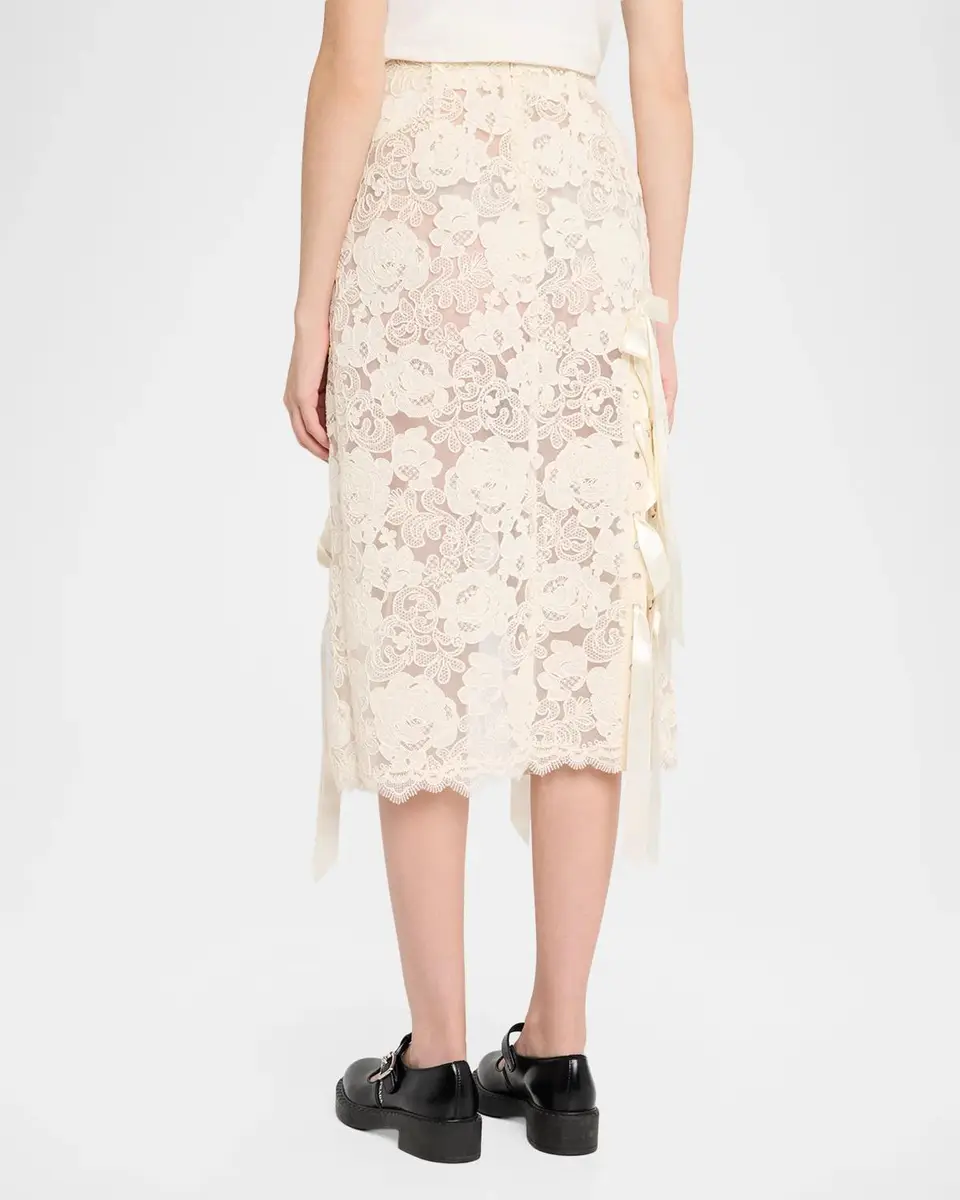 Simone Rocha Unravelling Ribbon Ring Lace Midi Skirt | Thumbnail 3 Simone Rocha Unravelling Ribbon Ring Lace Midi Skirt | Thumbnail 3