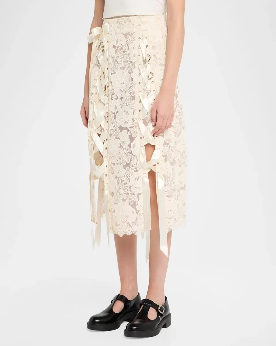 Simone Rocha Unravelling Ribbon Ring Lace Midi Skirt | Thumbnail 4 Simone Rocha Unravelling Ribbon Ring Lace Midi Skirt | Thumbnail 4