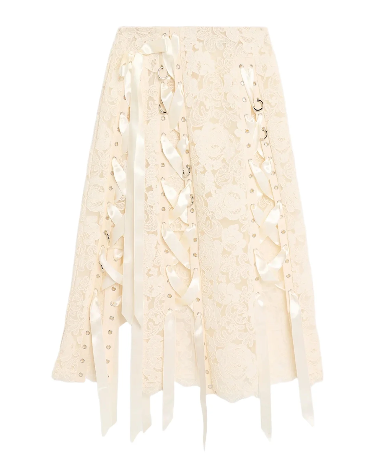 Unravelling Ribbon Ring Lace Midi Skirt