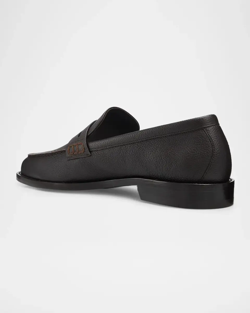 Manolo Blahnik Men's Perry Grained Leather Penny Loafers | Thumbnail 4