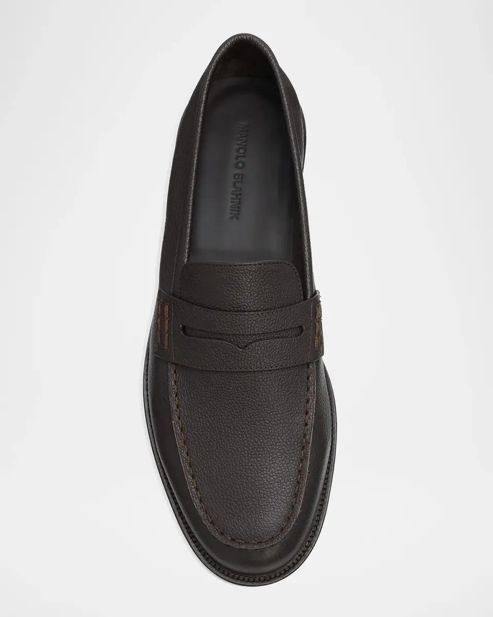 Manolo Blahnik Men's Perry Grained Leather Penny Loafers | Thumbnail 6