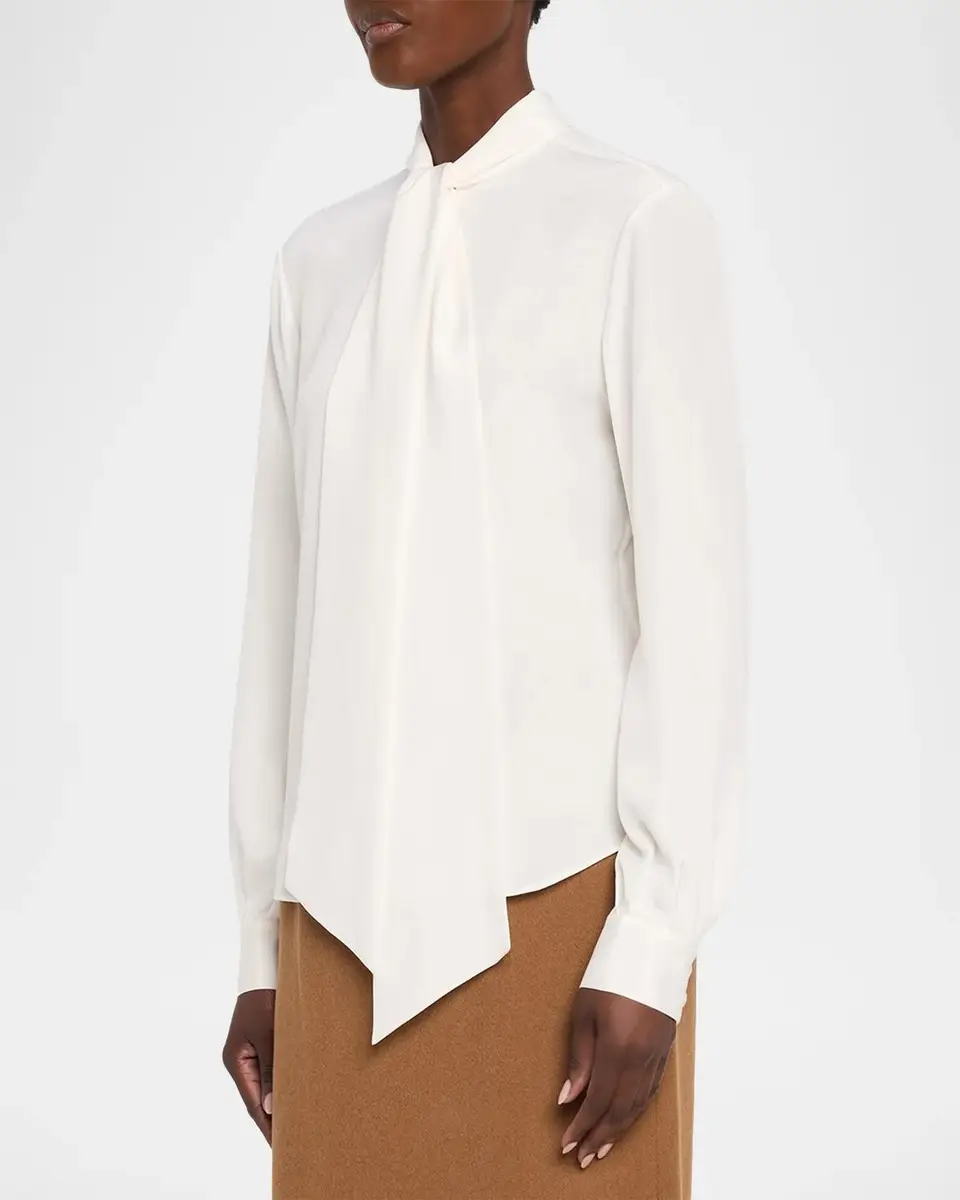 Lafayette 148 New York Tie-Neck Silk Georgette Blouse | Thumbnail 4
