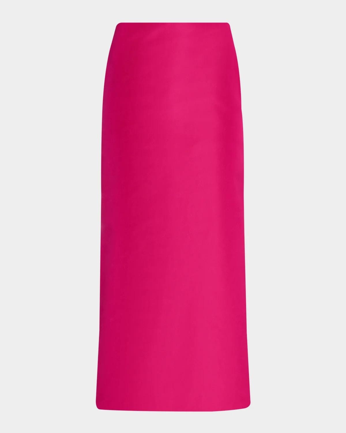 Valentino Garavani Pleated Bow Silk Satin Midi Skirt