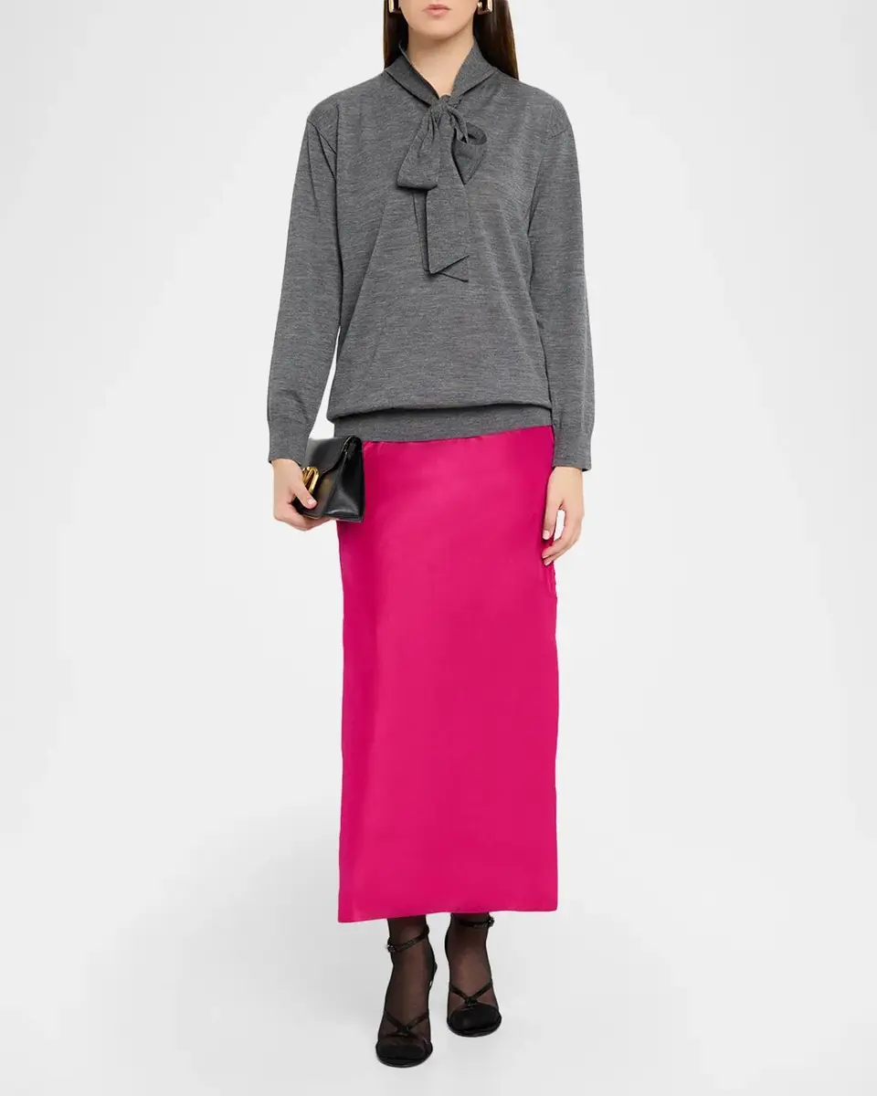 Valentino Garavani Pleated Bow Silk Satin Midi Skirt | Thumbnail 2 Valentino Garavani Pleated Bow Silk Satin Midi Skirt | Thumbnail 2