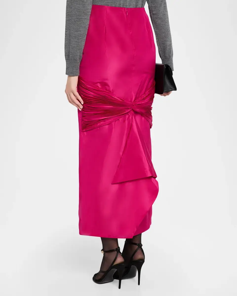 Valentino Garavani Pleated Bow Silk Satin Midi Skirt | Thumbnail 3 Valentino Garavani Pleated Bow Silk Satin Midi Skirt | Thumbnail 3