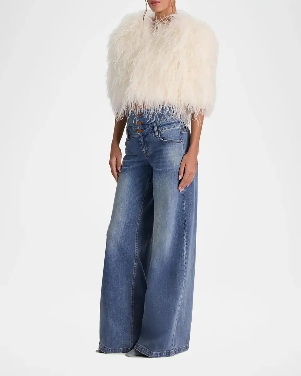 Alice + Olivia Kidman 3/4 Sleeve Feather Capelet | Thumbnail 2
