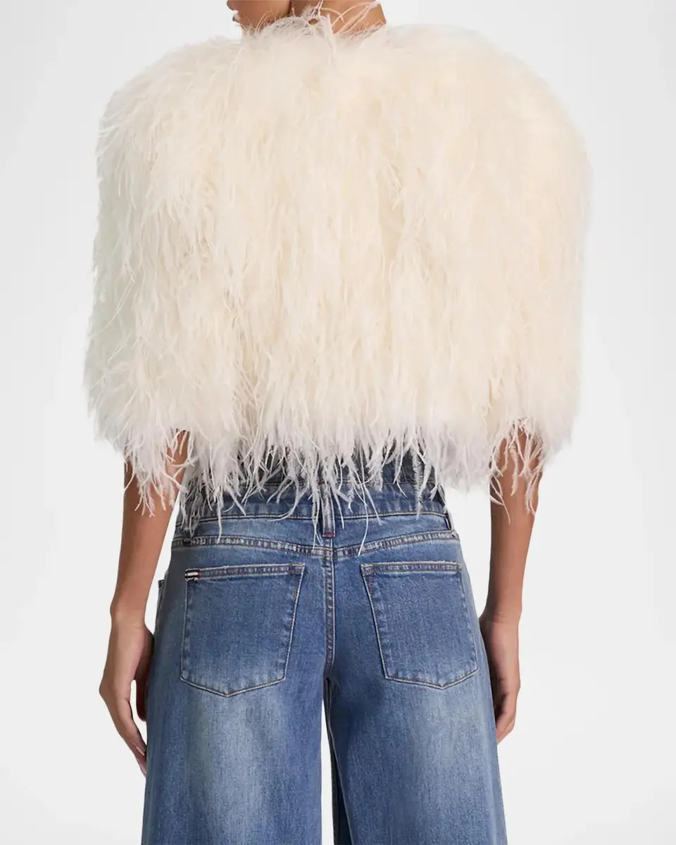 Alice + Olivia Kidman 3/4 Sleeve Feather Capelet | Thumbnail 3