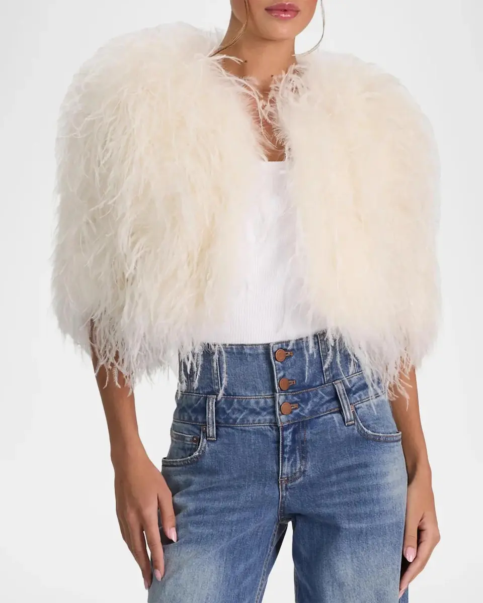 Alice + Olivia Kidman 3/4 Sleeve Feather Capelet | Thumbnail 4