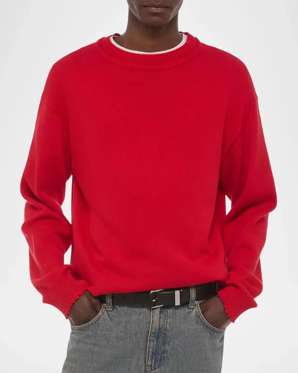 Helmut Lang Men's Cotton Lettuce-Trim Crewneck Sweater | Thumbnail 4 Helmut Lang Men's Cotton Lettuce-Trim Crewneck Sweater | Thumbnail 4