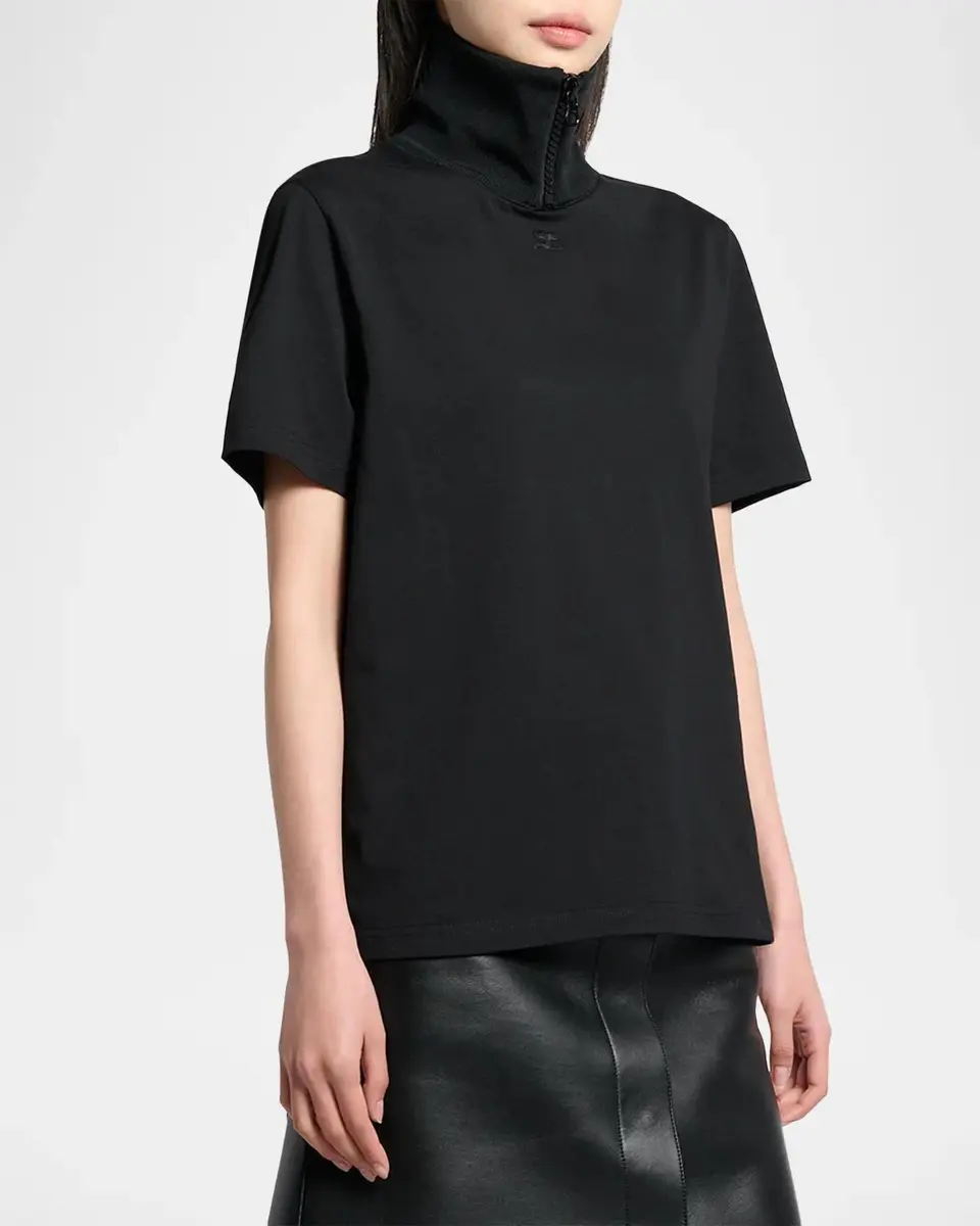 Courrèges Cotton Ribbed Stand-Collar T-Shirt | Thumbnail 4 Courrèges Cotton Ribbed Stand-Collar T-Shirt | Thumbnail 4