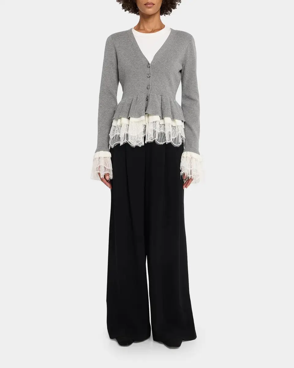Cinq à Sept Dolly Ruffled Lace-Trimmed Peplum Cardigan | Thumbnail 2 Cinq à Sept Dolly Ruffled Lace-Trimmed Peplum Cardigan | Thumbnail 2