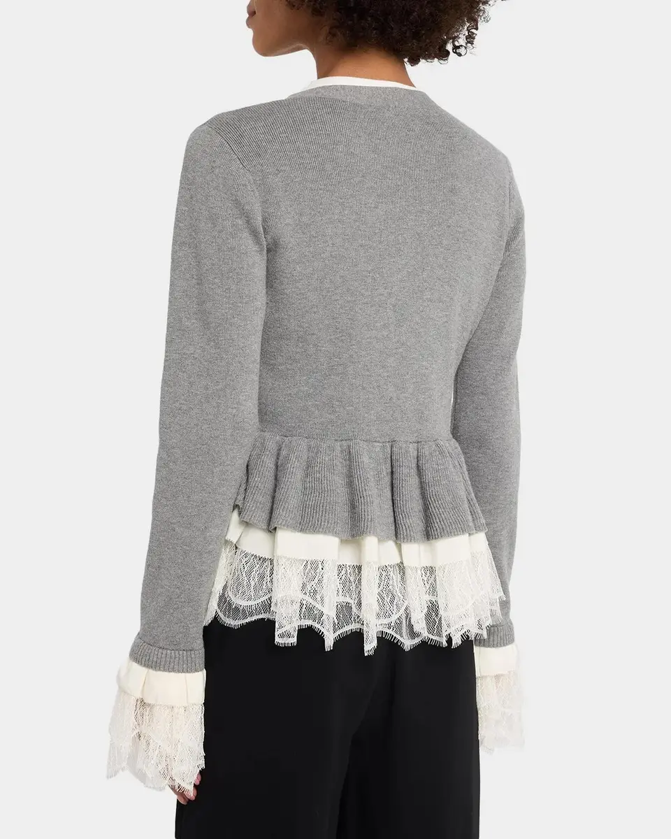 Cinq à Sept Dolly Ruffled Lace-Trimmed Peplum Cardigan | Thumbnail 3 Cinq à Sept Dolly Ruffled Lace-Trimmed Peplum Cardigan | Thumbnail 3