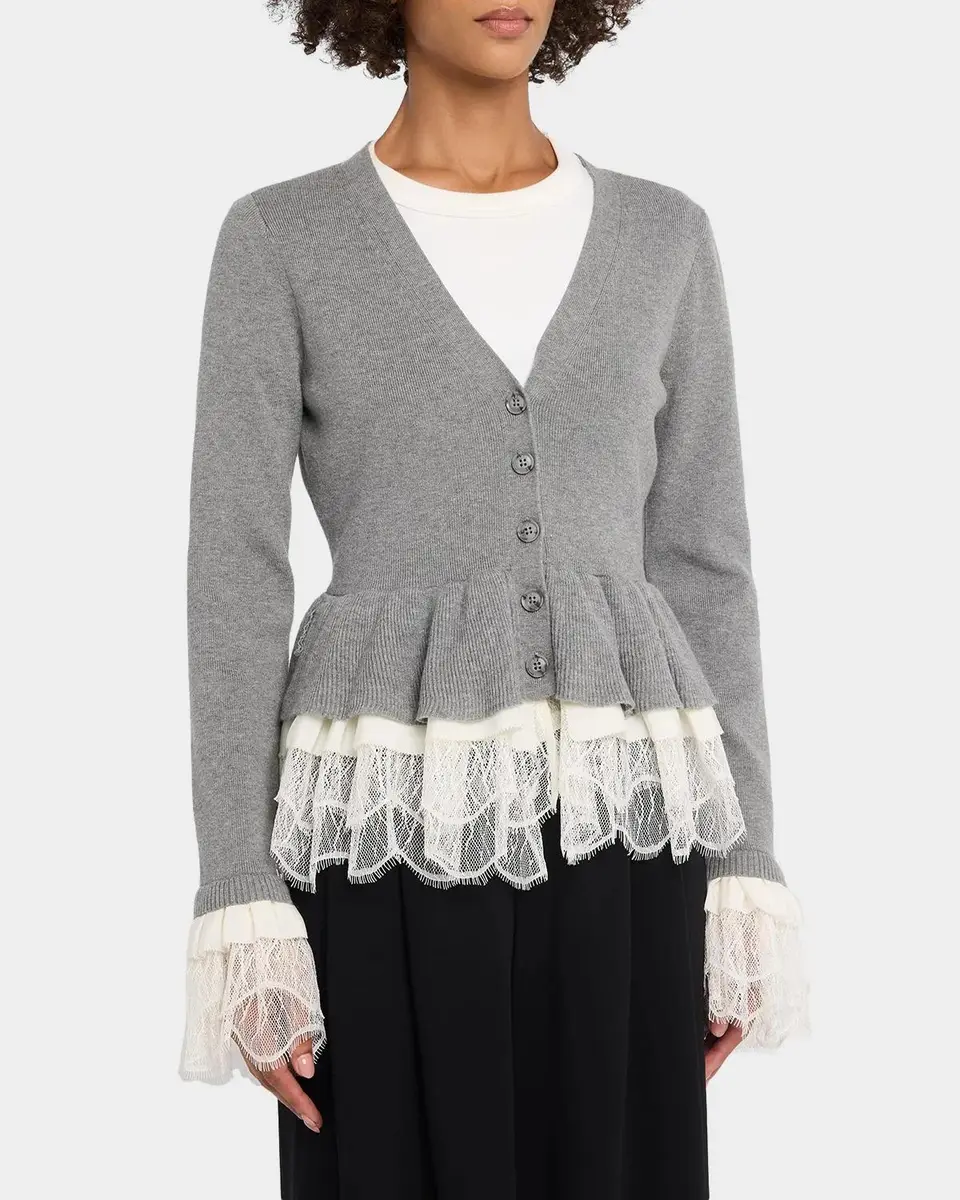 Cinq à Sept Dolly Ruffled Lace-Trimmed Peplum Cardigan | Thumbnail 4 Cinq à Sept Dolly Ruffled Lace-Trimmed Peplum Cardigan | Thumbnail 4