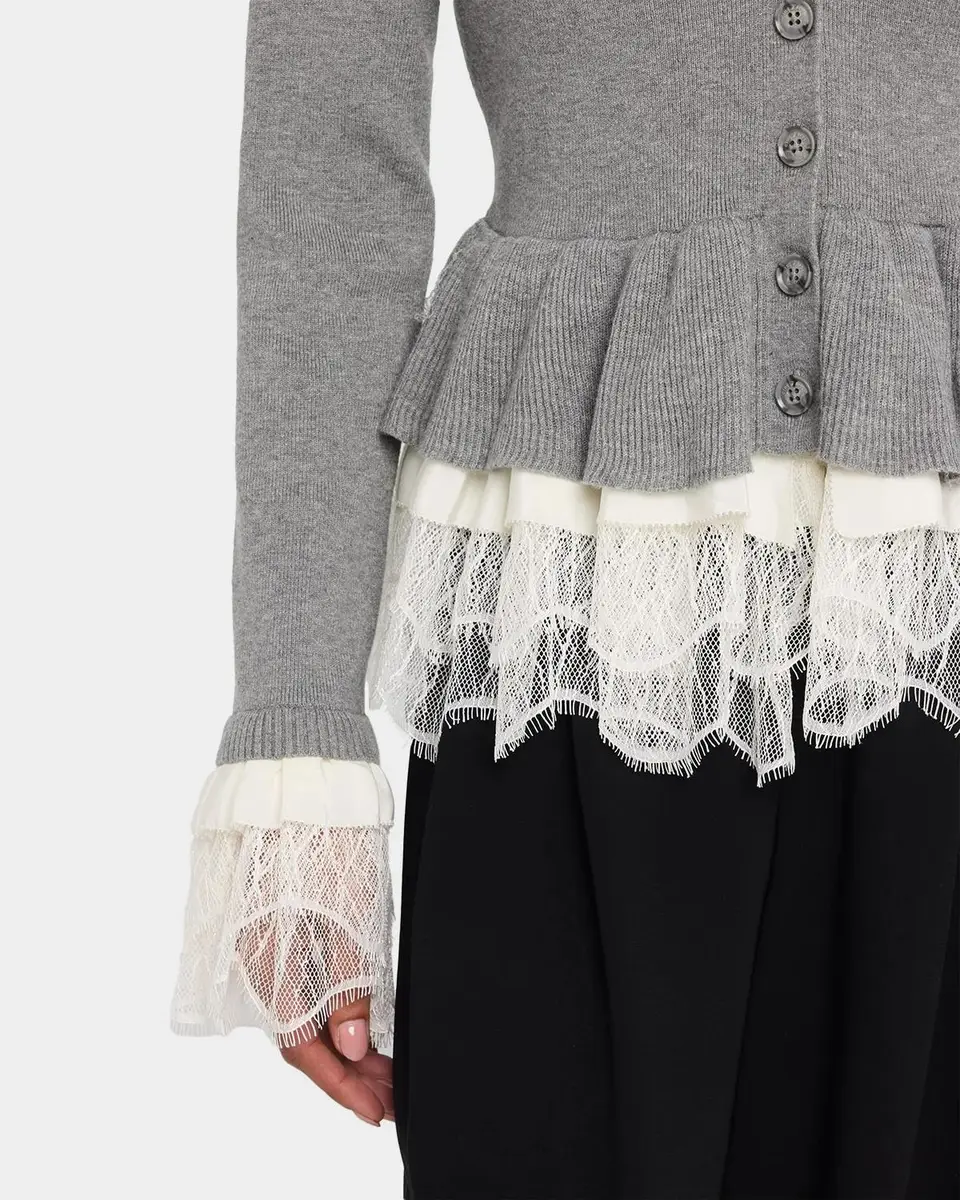 Cinq à Sept Dolly Ruffled Lace-Trimmed Peplum Cardigan | Thumbnail 5 Cinq à Sept Dolly Ruffled Lace-Trimmed Peplum Cardigan | Thumbnail 5