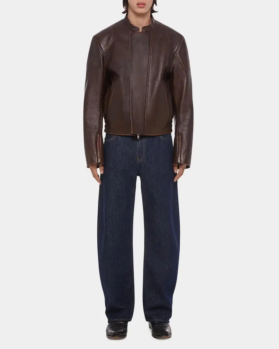 Helmut Lang Men's Leather Concealed-Zip Moto Jacket | Thumbnail 2 Helmut Lang Men's Leather Concealed-Zip Moto Jacket | Thumbnail 2