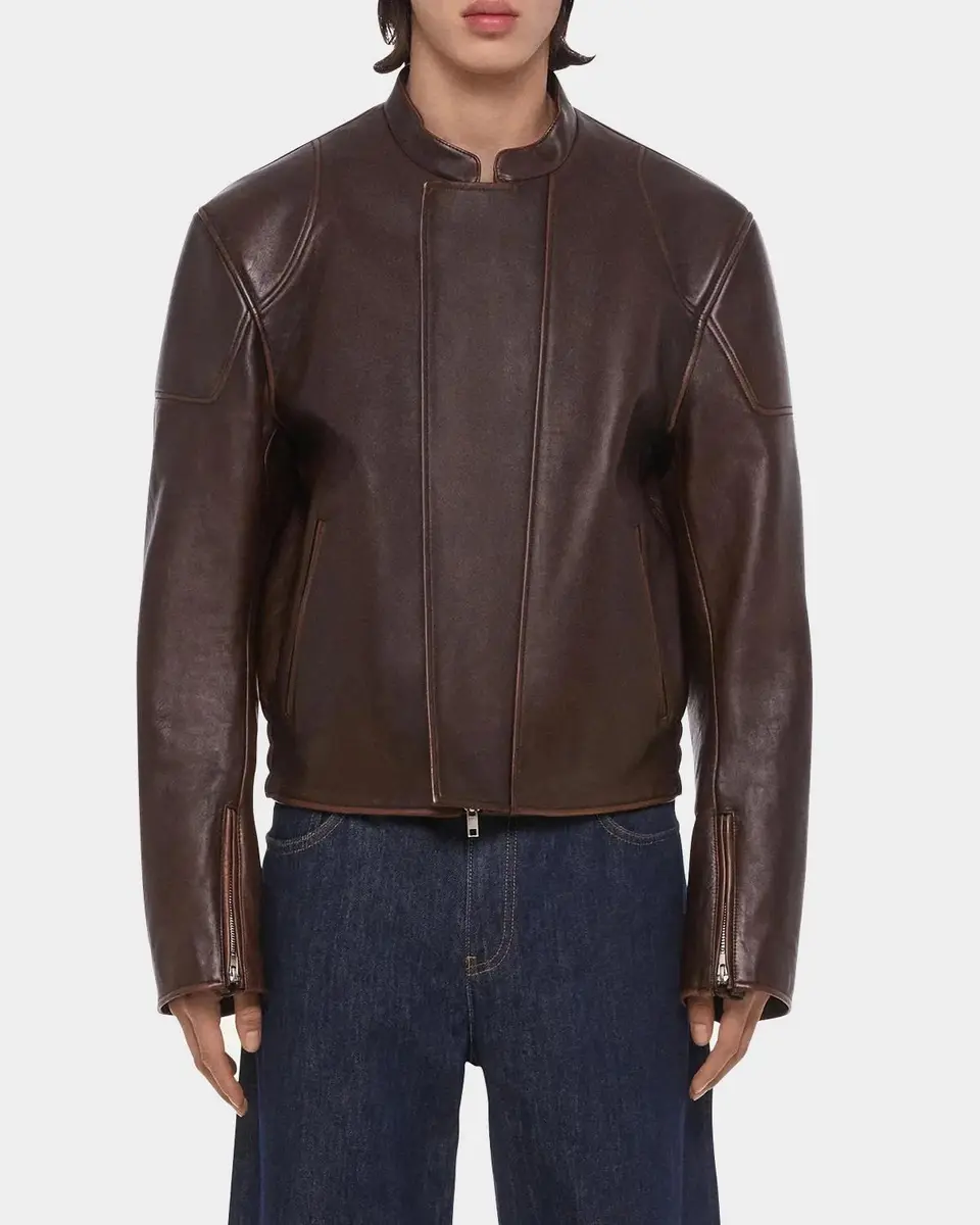 Helmut Lang Men's Leather Concealed-Zip Moto Jacket | Thumbnail 4 Helmut Lang Men's Leather Concealed-Zip Moto Jacket | Thumbnail 4