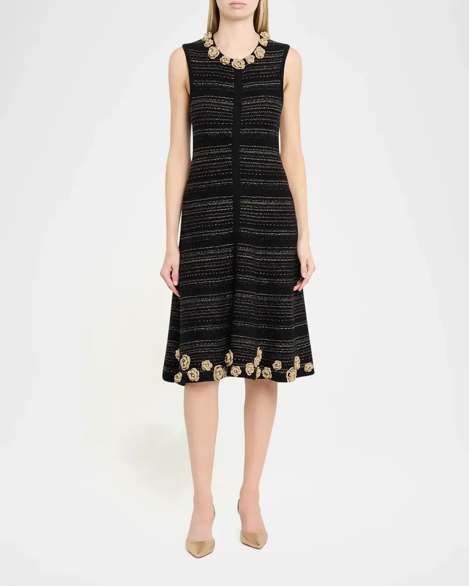 Rickie Freeman for Teri Jon Striped Crochet Floral Applique Midi Dress | Thumbnail 2 Rickie Freeman for Teri Jon Striped Crochet Floral Applique Midi Dress | Thumbnail 2