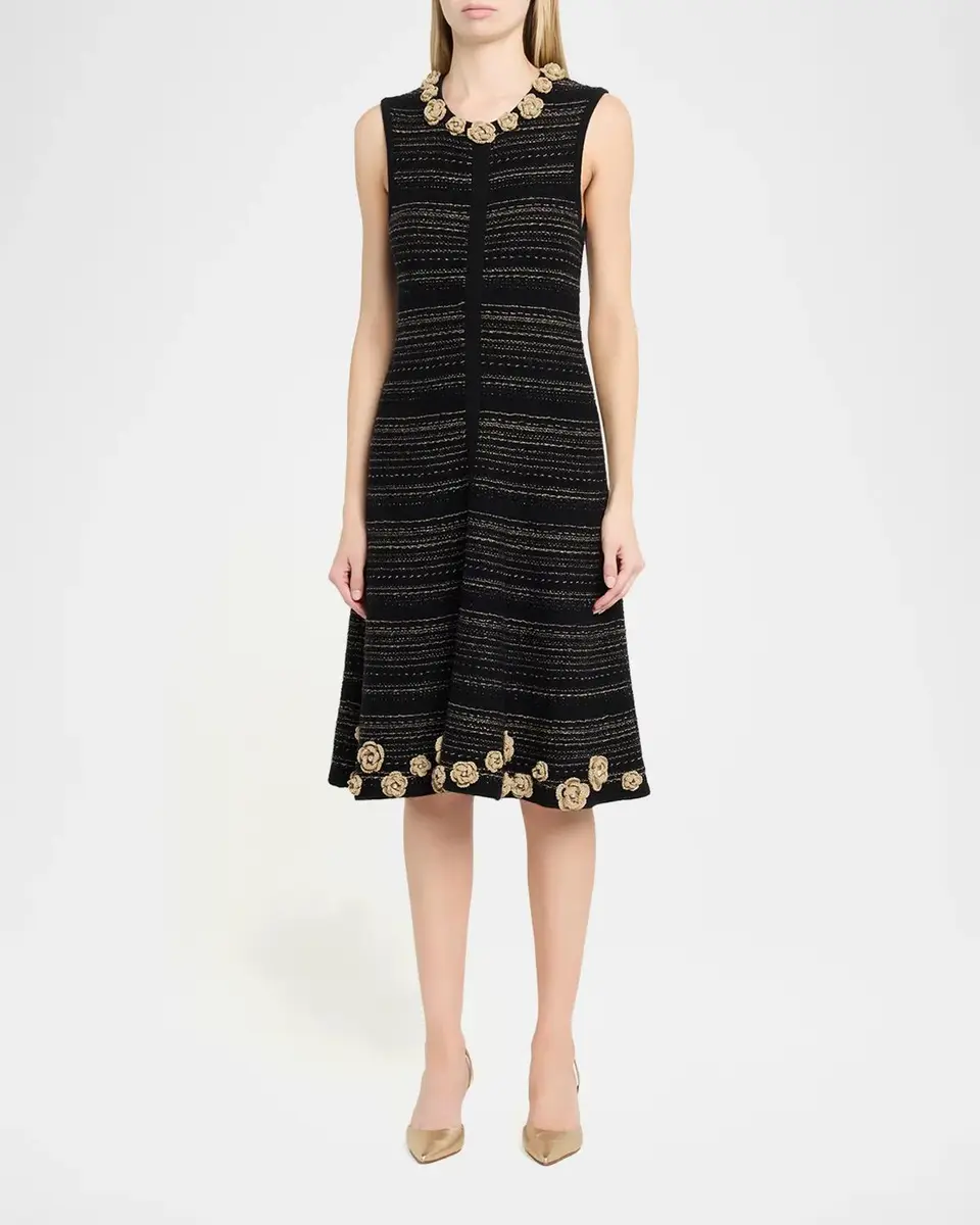 Rickie Freeman for Teri Jon Striped Crochet Floral Applique Midi Dress | Thumbnail 4 Rickie Freeman for Teri Jon Striped Crochet Floral Applique Midi Dress | Thumbnail 4