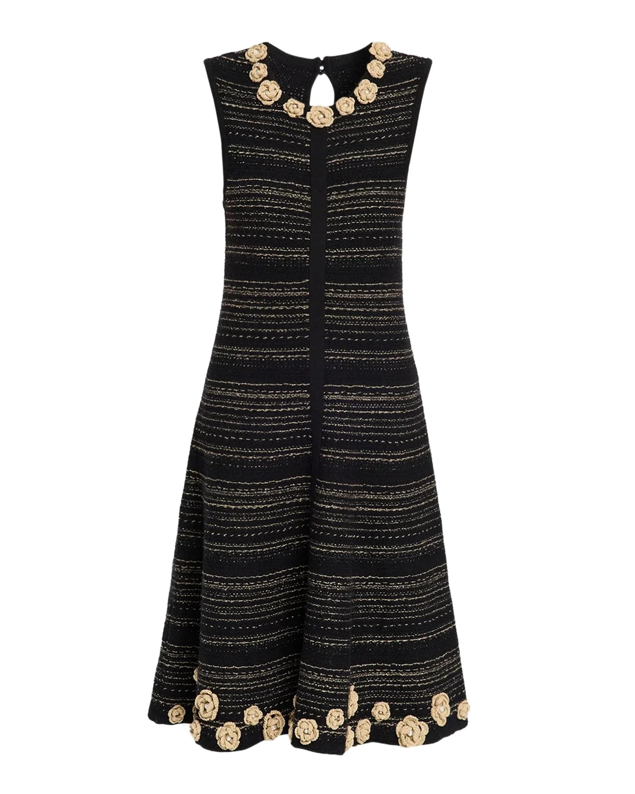 Striped Crochet Floral Applique Midi Dress