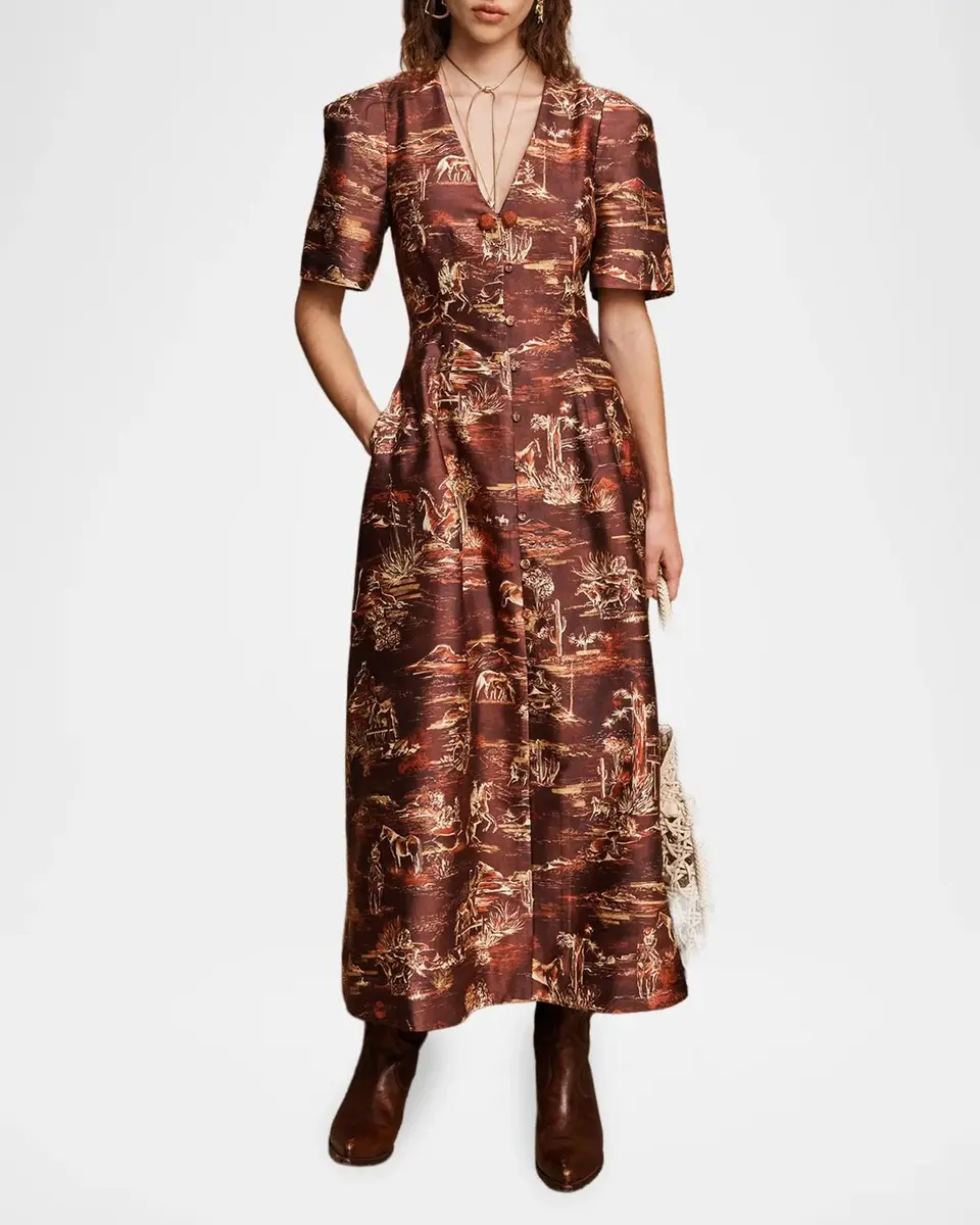 ALÉMAIS Ezra Western Toile Button-Front Midi Dress | Thumbnail 2 ALÉMAIS Ezra Western Toile Button-Front Midi Dress | Thumbnail 2