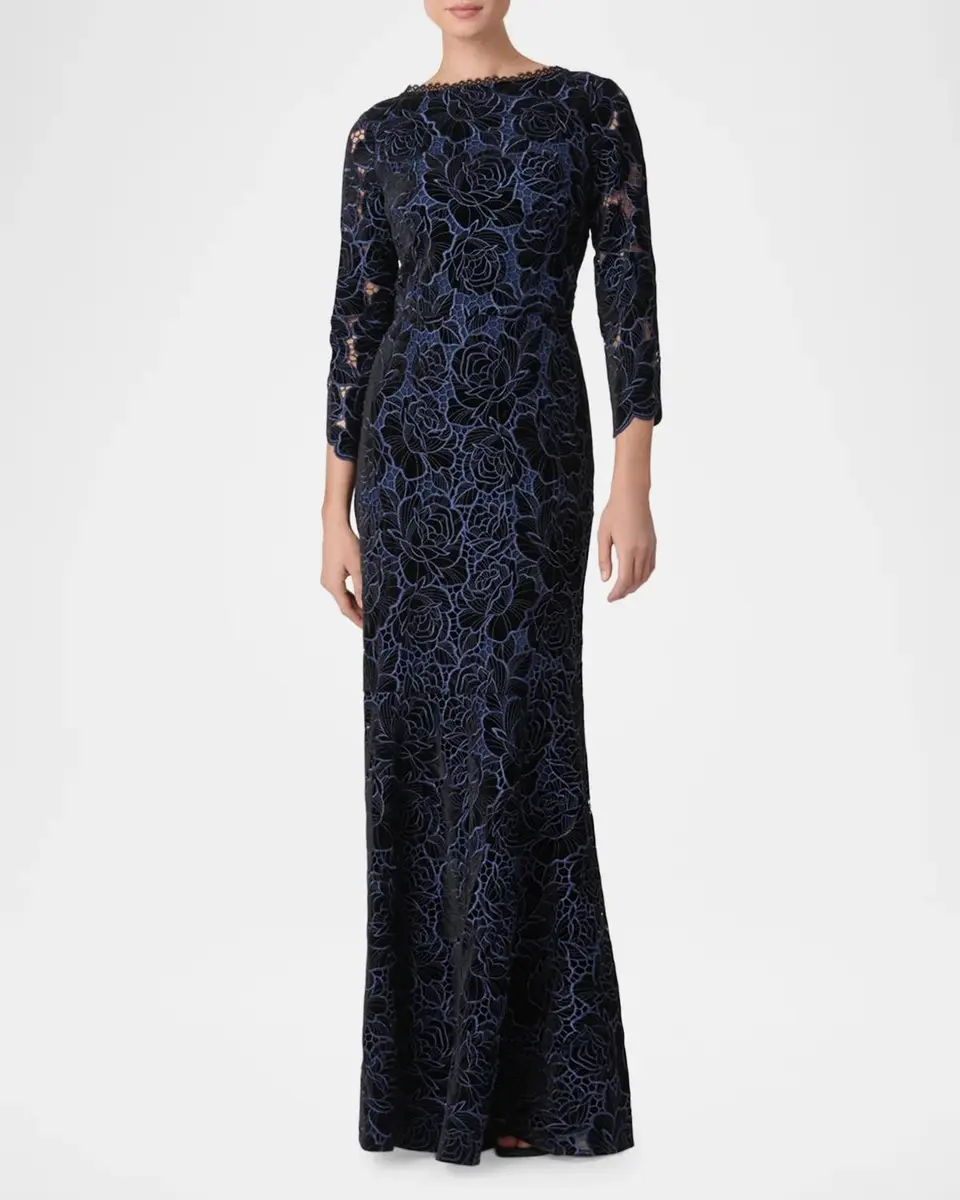 Shoshanna Brianna Floral Velvet Lace Mermaid Gown | Thumbnail 2 Shoshanna Brianna Floral Velvet Lace Mermaid Gown | Thumbnail 2