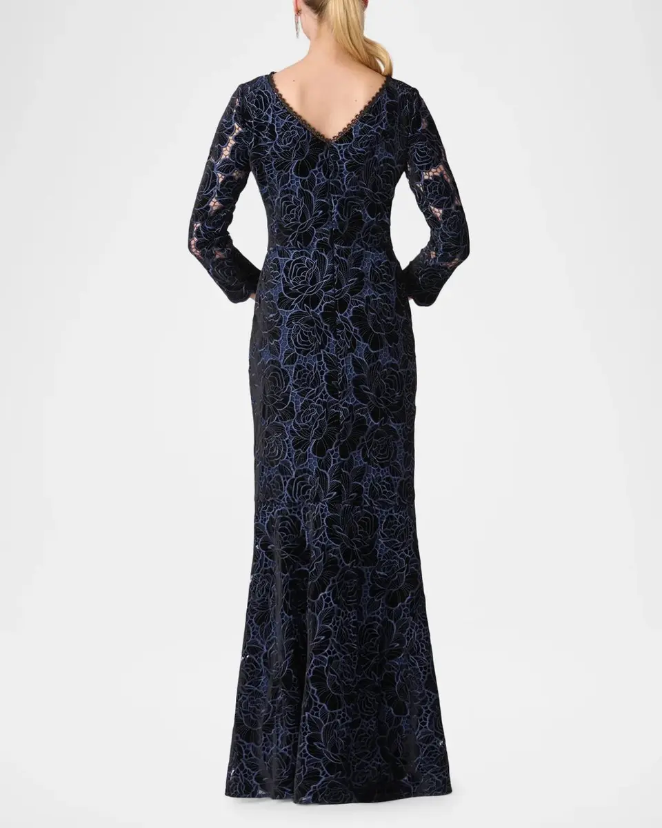 Shoshanna Brianna Floral Velvet Lace Mermaid Gown | Thumbnail 3 Shoshanna Brianna Floral Velvet Lace Mermaid Gown | Thumbnail 3