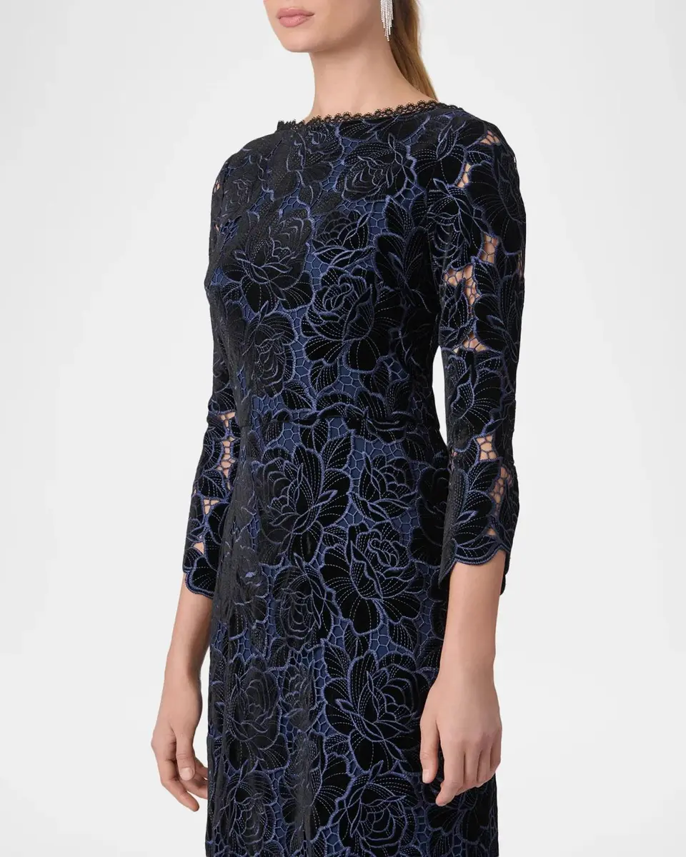Shoshanna Brianna Floral Velvet Lace Mermaid Gown | Thumbnail 4 Shoshanna Brianna Floral Velvet Lace Mermaid Gown | Thumbnail 4