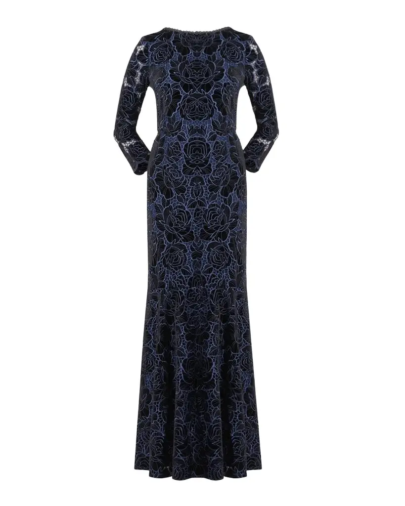 Shoshanna Brianna Floral Velvet Lace Mermaid Gown