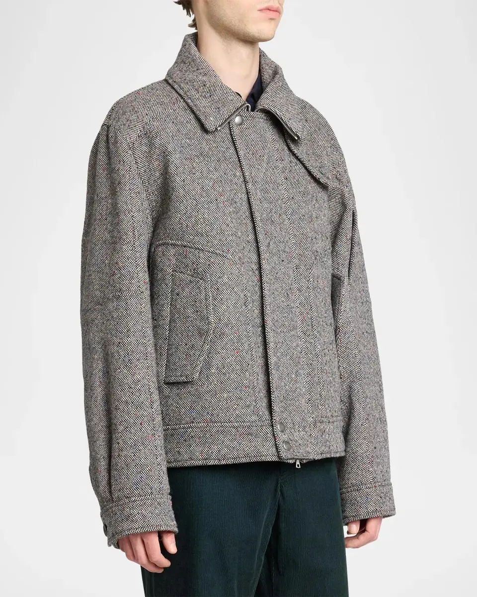 Dries Van Noten Men's Tweed Wool Full-Zip Jacket | Thumbnail 4