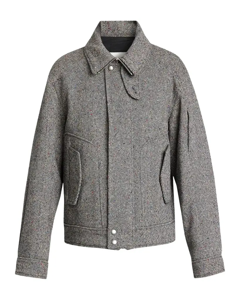 Dries Van Noten Men's Tweed Wool Full-Zip Jacket