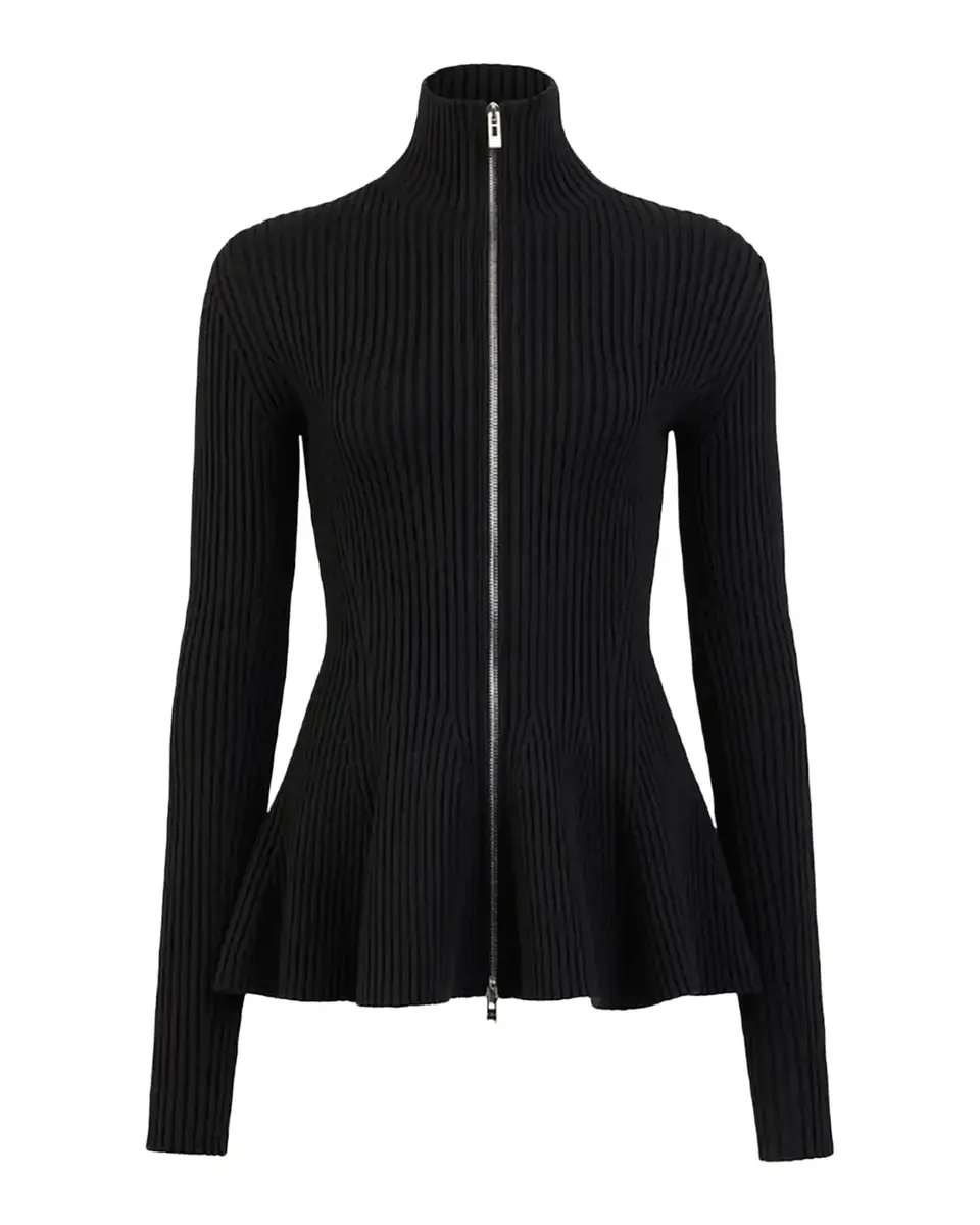 Alaïa Wool-Blend Rib Peplum Zip Cardigan | Thumbnail 2