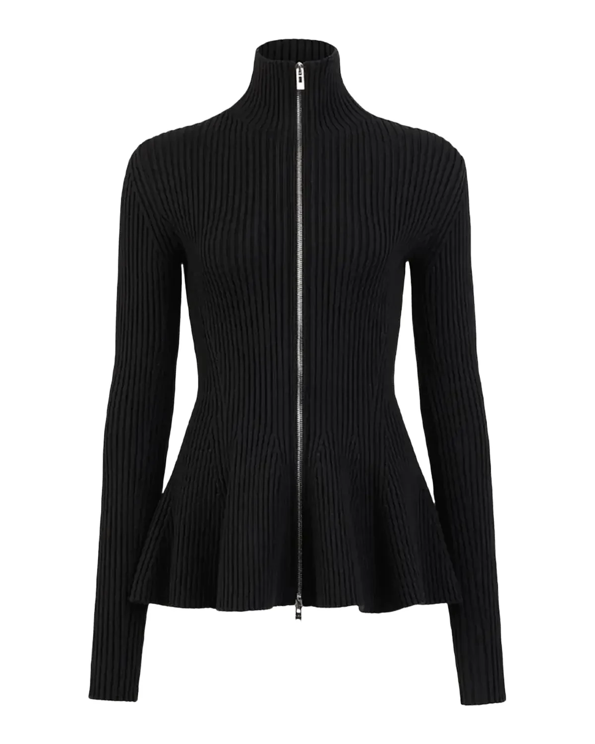 Wool-Blend Rib Peplum Zip Cardigan Wool-Blend Rib Peplum Zip Cardigan