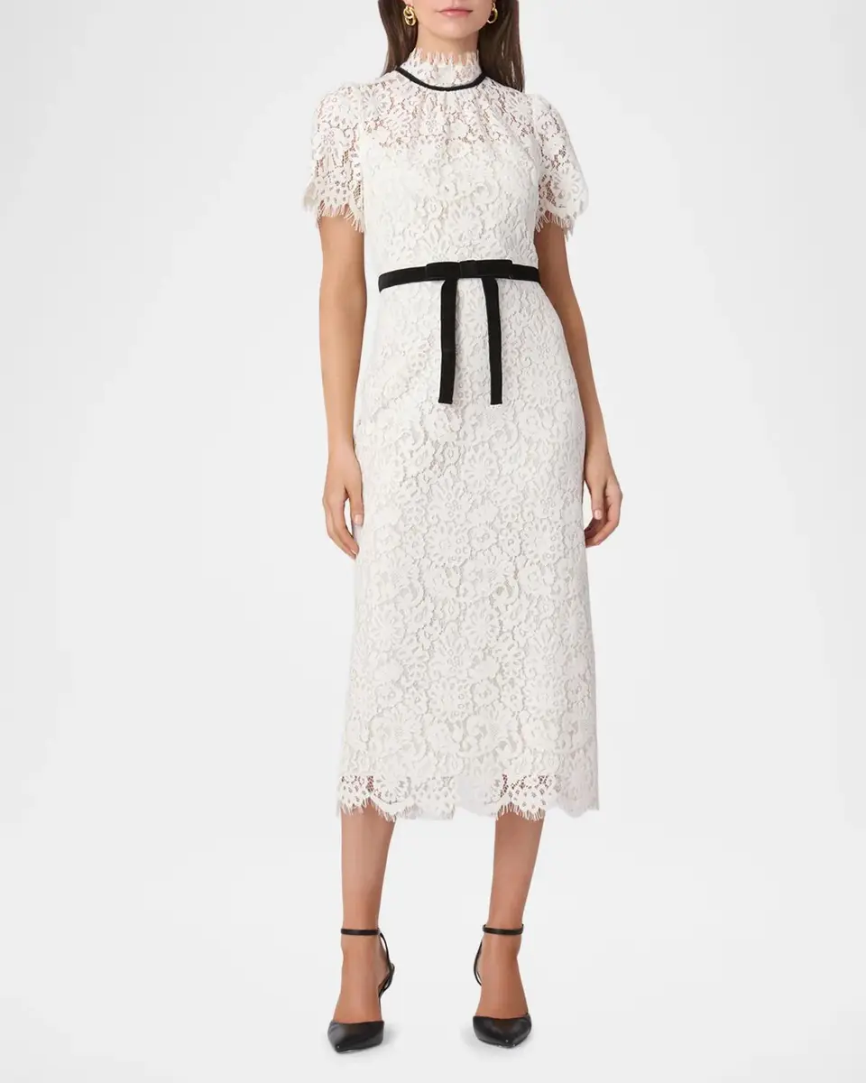 Shoshanna Elyse Floral Velvet Lace Midi Dress | Thumbnail 2 Shoshanna Elyse Floral Velvet Lace Midi Dress | Thumbnail 2