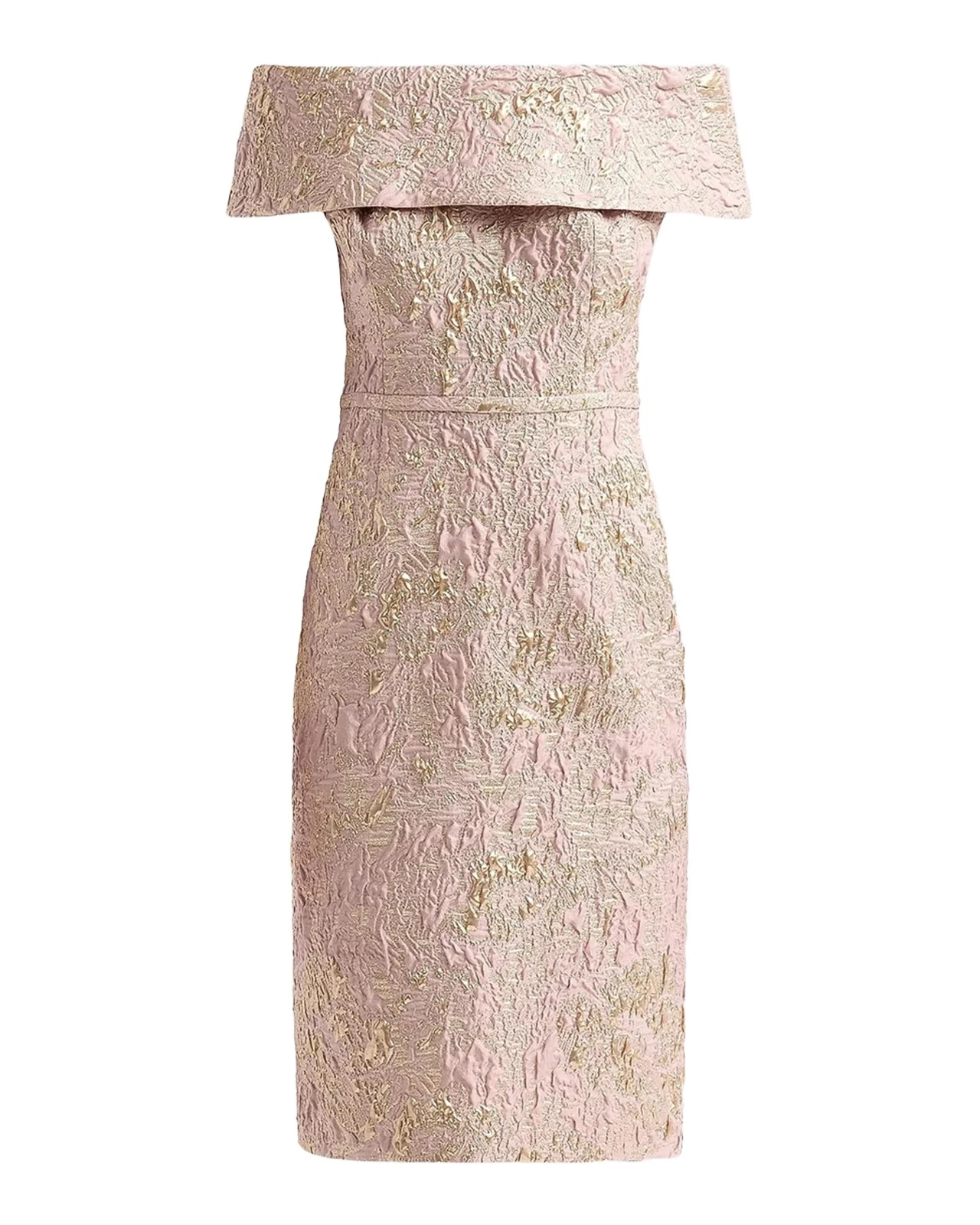 Rickie Freeman for Teri Jon Metallic Jacquard Off-The-Shoulder Mini Dress