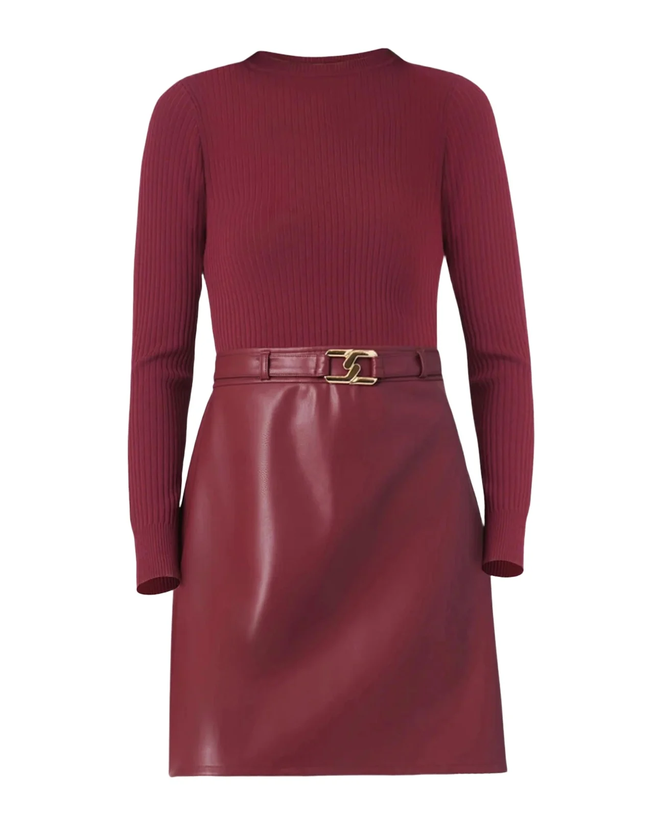 Buckle-Embellished Mixed Media Mini Dress Buckle-Embellished Mixed Media Mini Dress