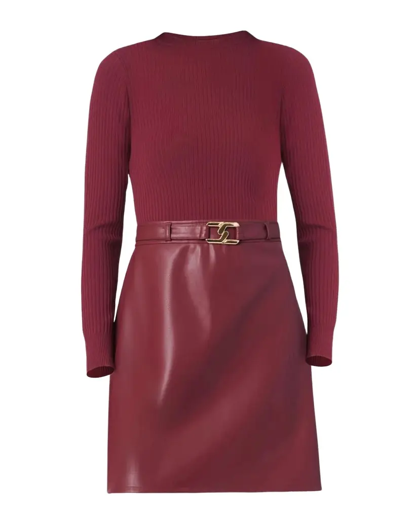Shoshanna Buckle-Embellished Mixed Media Mini Dress